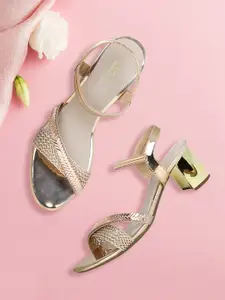 Inc 5 Women Gold-Toned Embellished Block Heels