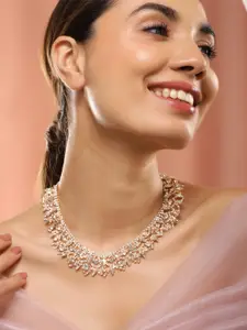 Rubans 22K Gold Plated Floral Design Crystal & Cubic Zirconia Studded  Stylish Necklace