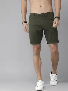 Roadster Men Olive Green Solid Regular Fit Shorts