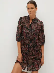 MANGO Women Black & Red Printed Shift Dress