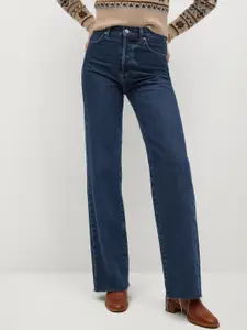 MANGO Women Blue Sustainable Nora Wide Leg High-Rise Stretchable Clean Look Jeans