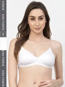 Floret Pack of 2 White Solid Non-Wired Non Padded T-shirt Bras T3005_White-White_30B