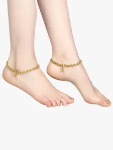 Adwitiya Collection Set Of 2 Gold-Plated Handcrafted Anklets