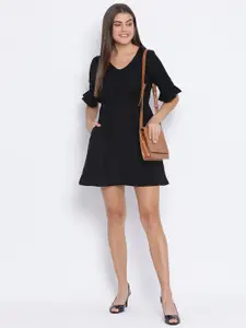 Oxolloxo Women Black Solid Fit and Flare Dress