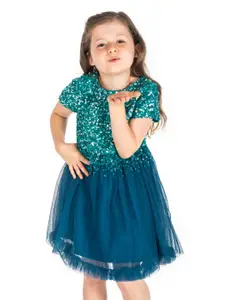 Cherry Crumble Girls Green Embellished Fit and Flare Dress