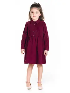 Cherry Crumble Girls Maroon Solid Fit and Flare Dress