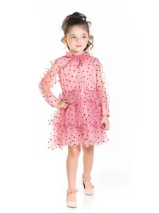 Cherry Crumble Girls Pink Polka Dot Print Strawberry Farm  A-Line Dress