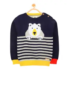 Cherry Crumble Boys and Girls Navy Blue Striped Big Bear Sweater