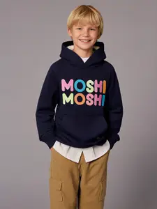 Cherry Crumble Boys Blue Printed Hooded Sweatshirt