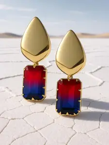 TOKYO TALKIES X rubans FASHION ACCESSORIES Gold-Plated & Maroon Geometric Drop Earrings
