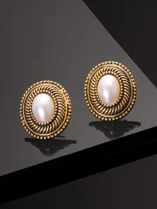 TOKYO TALKIES X rubans FASHION ACCESSORIES Gold-Plated & White Oval Studs