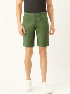 United Colors of Benetton Men Olive Green Twill Weave Solid Slim Fit Chino Shorts