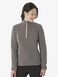 Quechua By Decathlon Women Grey Half Zip Warm Fleece Sweater