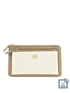 Eske Women Brown & Off-White Colourblocked Zip Around Leather Wallet