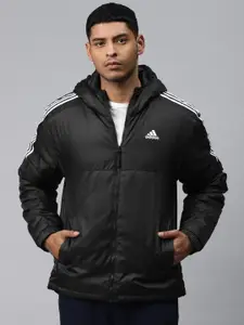 ADIDAS Men Black 3-Stripes Hooded Essential Insulated Outdoor Jacket
