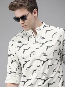 Roadster Men Off-White & Grey Abstract Printed Sustainable Casual Shirt