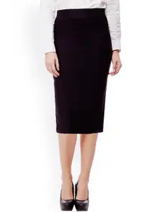 Purple Feather Black Pencil Skirt With Back Slit