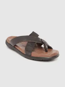 Woodland Men Coffee Brown Textured Leather One Toe Comfort Sandals