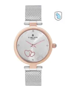 Carlton London Women Silver-Toned Floral Textured Analogue Watch CL020RSIS