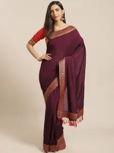 Saree mall Aubergine Solid Saree