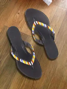 Metro Women Black & Yellow Embellished Wedge Heels