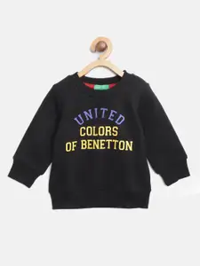 United Colors of Benetton Boys Black & Mustard Yellow Brand Logo Printed Sweatshirt