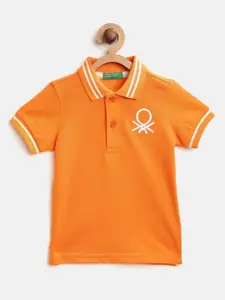 United Colors of Benetton Boys Orange Solid Polo Collar T-shirt