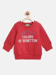 United Colors of Benetton Boys Red & White Brand Logo Printed Sweatshirt
