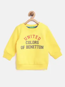 United Colors of Benetton Boys Mustard Yellow & Navy Blue Brand Logo Printed Sweatshirt