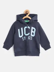 United Colors of Benetton Boys Navy Blue Brand Logo Print Hooded Sweatshirt
