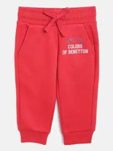 United Colors of Benetton Boys Red Solid Joggers with Printed Detail