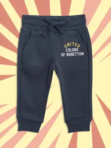 United Colors of Benetton Boys Navy Solid Joggers with Printed Detail