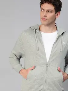 Nike Men Grey Melange Solid CLUB Hooded Sweatshirt