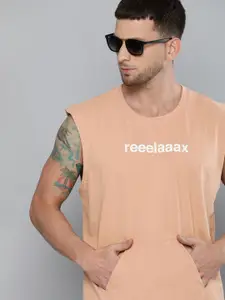 Kook N Keech Men Peach-Coloured Printed Round Neck Pure Cotton T-shirt