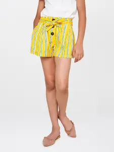 Global Desi Girls Yellow Striped Regular Fit Regular Shorts