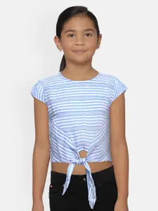 Global Desi Girls Blue & White Striped Short Sleeves Crop Top