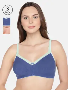 Inner Sense Pack Of 3 Pink & Blue Non-Wired Non Padded Organic Cotton Everyday Sustainable Bras ISB017