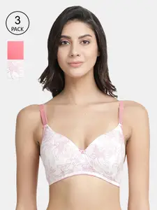 Inner Sense Pack Of 3 Pink Non-Wired Lightly Padded Sustainable Organic Cotton T-shirt Bras ISB068