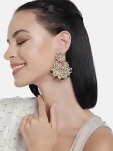 LAIDA Gold-Plated & White Kundan Studded Crescent Shaped Chandbalis