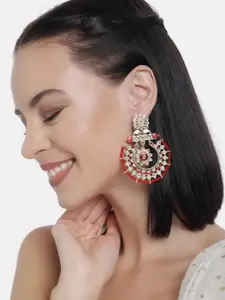 LAIDA Red Gold-Plated Kundan Light-Weight Meenakari Handcrafted Circular Chandbalis