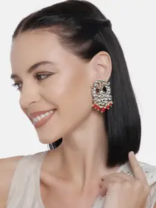 LAIDA Gold-Plated & White Kundan Studded Circular Drop Earrings