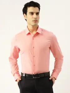 United Colors of Benetton Men Peach-Coloured Cotton Slim Fit Solid Formal Shirt