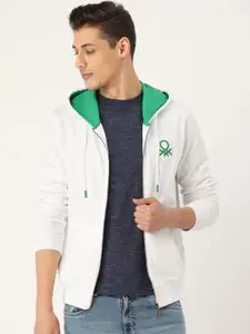 United Colors of Benetton Men White Solid Hooded Sweatshirt