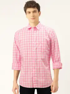 United Colors of Benetton Men Pink & White Pure Cotton Slim Fit Checked Casual Shirt