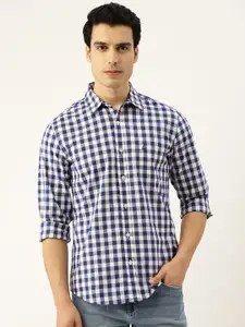 United Colors of Benetton Men Navy Blue & White Slim Fit Checked Casual Shirt