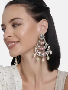 LAIDA Gold-Plated & Grey Meenakari Crescent Shaped Chandbalis