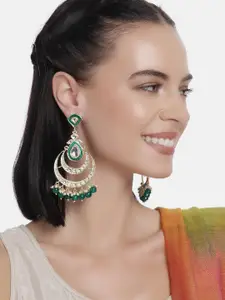 LAIDA Gold-Plated & Green Crescent Shaped Handcrafted Chandbalis