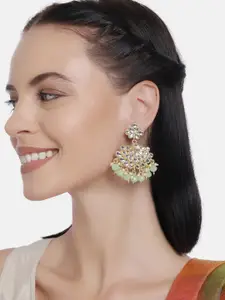 LAIDA Gold-Plated & Green Classic Kundan Drop Earrings