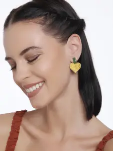 LAIDA Yellow Gold Plated Heart Shaped Handcrafted Drop Earrings