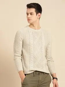 Mr Bowerbird Men Off-White Tailored Fit Cable Knit Pullover